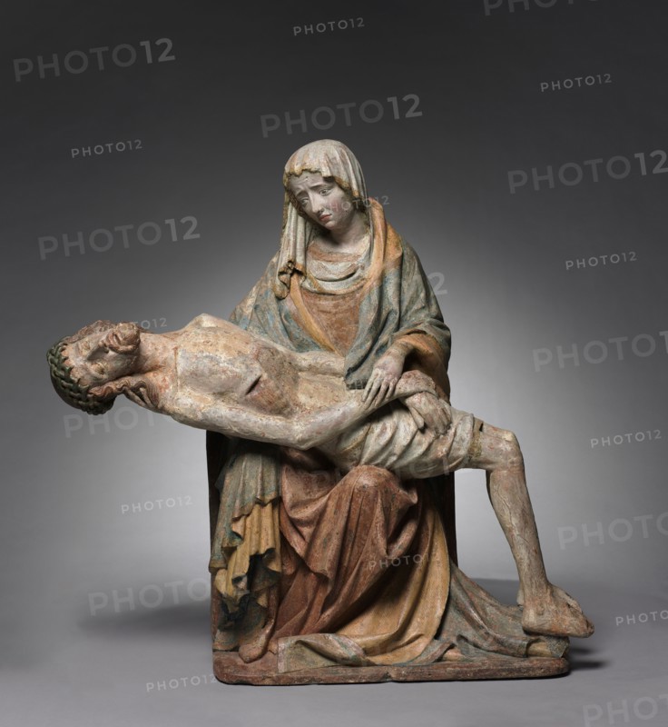 Vesperbild (Pietà), c. 1420. Master of Grosslobming (Austrian). Painted cast stone; overall: 94 x 92.7 x 39.4 cm (37 x 36 1/2 x 15 1/2 in.).
