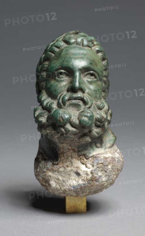 Head of Herakles, 3rd-2nd Centuries BC. Greece, Hellenistic period. Bronze filled with lead; overall: 9.5 cm (3 3/4 in.).