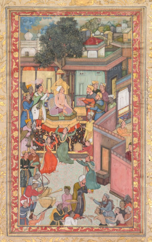 Circumcision ceremony for Akbar’s sons, painting 126 from an Akbar-nama (Book of Akbar) of Abu’l Fazl (Indian, 1551–1602), c. 1602-3. Attributed to Dharam Das (Indian, active c. 1580–1605). Opaque watercolor, ink and gold on paper; image: 22.9 x 12.1 cm (9 x 4 3/4 in.); sheet with border: 34.7 x 22.5 cm (13 11/16 x 8 7/8 in.).
