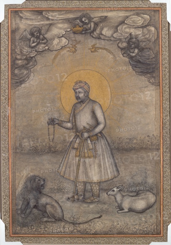 Portrait of the Aged Akbar, c. 1640-1650. Attributed to Govardhan (Indian, active c.1596-1645). Opaque watercolor and gold on paper; image: 25.2 x 16.8 cm (9 15/16 x 6 5/8 in.); overall: 27.5 x 18.8 cm (10 13/16 x 7 3/8 in.).