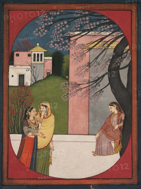 The Lovelorn Heroine.  page from a 'Sat Sai' of Bihari, 1780-1790. India, Pahari Hills, Garhwal school, 18th century. Ink and color on paper; image: 19.3 x 14.2 cm (7 5/8 x 5 9/16 in.); overall: 26.5 x 21.1 cm (10 7/16 x 8 5/16 in.).