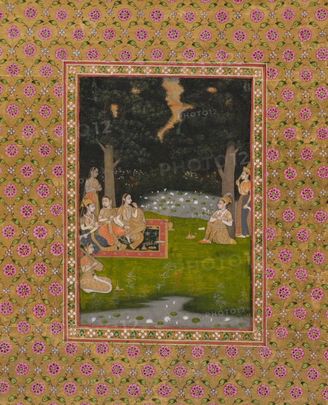 Princely ascetic in the forest visited by ladies, c. 1760. Opaque watercolor and gold on paper; overall: 32.7 x 26.5 cm (12 7/8 x 10 7/16 in.).