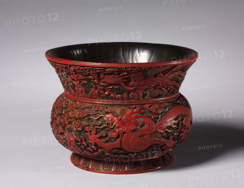 Jar with Dragon and Phoenix Design, 1522-66. China, Ming dynasty (1368-1644), Jiajing mark and reign (1521-66). Carved lacquer in cinnabar and other colors; overall: 11.8 cm (4 5/8 in.).
