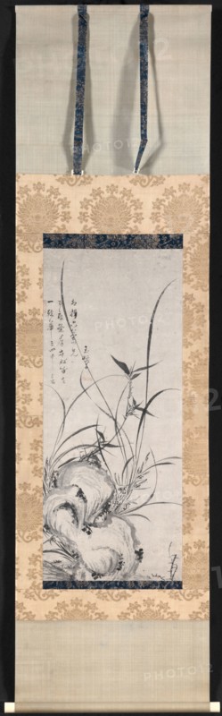 Rock, Bamboo, and Orchids, late 1300s-early 1400s. Gyokuen Bompo (Japanese, 1348-c. 1420). Hanging scroll; ink on paper; overall: 163.9 x 52 cm (64 1/2 x 20 1/2 in.); painting only: 79.2 x 32.7 cm (31 3/16 x 12 7/8 in.).
