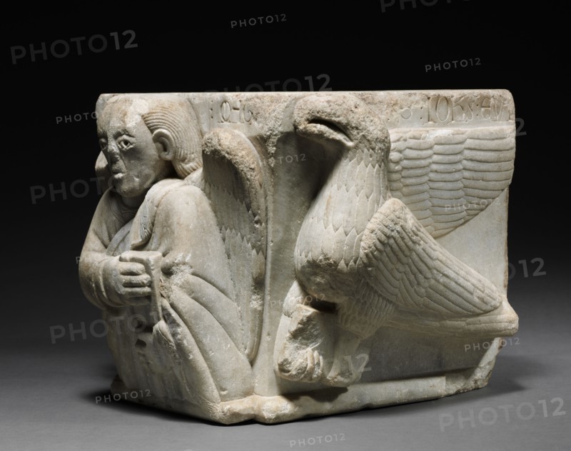 Engaged Capital with Figures of a Man and of an Eagle, 1175-1200. Northern Italy, Emilia (Bologna?), 12th century. Marble; overall: 30.2 x 32.4 x 33 cm (11 7/8 x 12 3/4 x 13 in.)