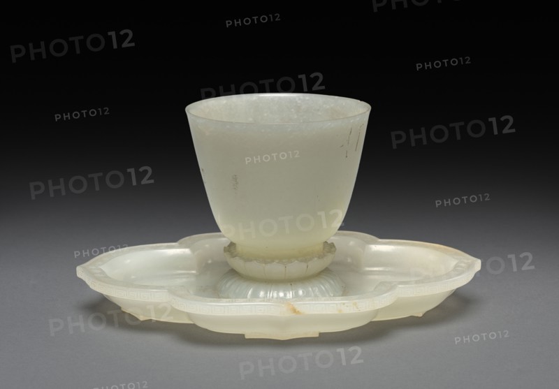 Lotus-shaped Dish and Cup, 1736-1795. China, Qing dynasty (1644-1911), Qianlong reign (1736-1795). Jade; overall: 15.5 cm (6 1/8 in.).