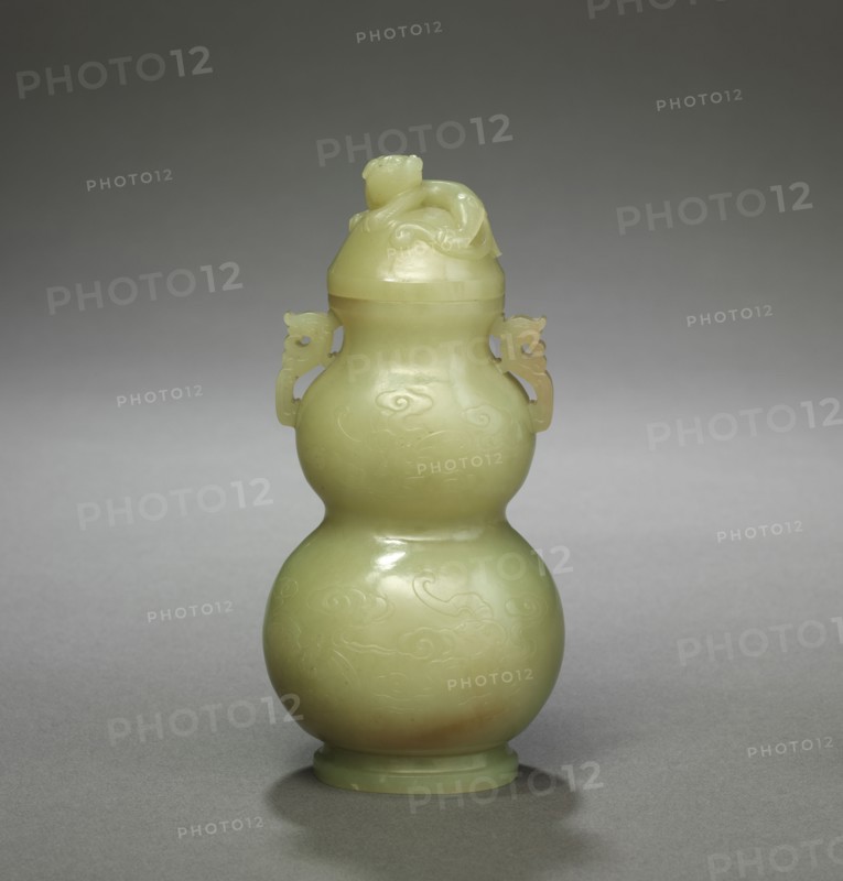 Gourd-Shaped Vase, late 1700s. China, Qing dynasty (1644-1911). Yellowish-green jade with brown markings; overall: 13.6 cm (5 3/8 in.).