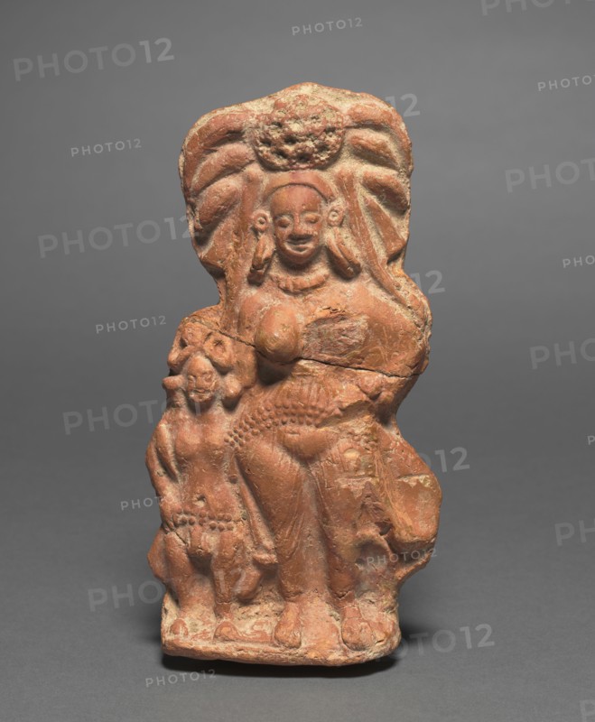 Nature Divinity (Yakshi) with Dwarf Hermaphrodite, c. 100 BC. India, Shunga Period (c. 187-78 BC). Terracotta; overall: 18 cm (7 1/16 in.).