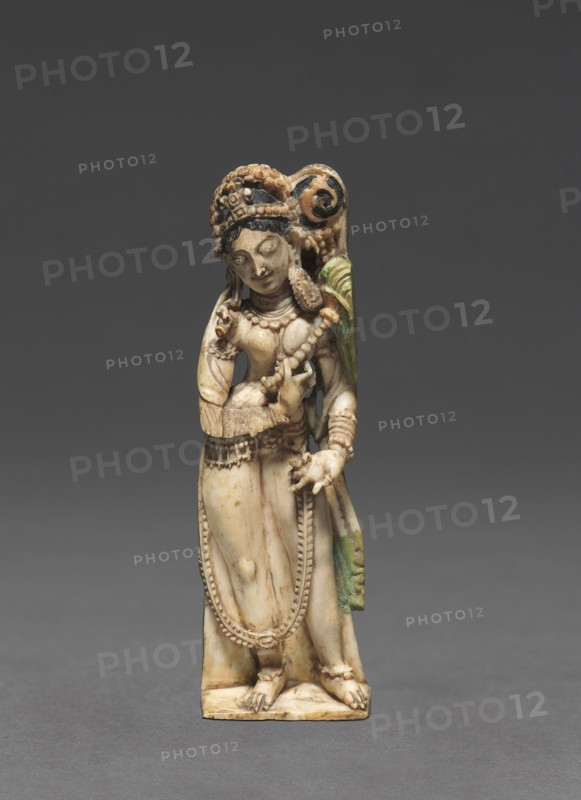 Female Attendant Bearing Fly-Whisk (Chauri), 8th Century. India, Kashmir, 8th century. Ivory; overall: 7.8 x 2.3 x 1 cm (3 1/16 x 7/8 x 3/8 in.); base: 2.2 x 2.3 cm (7/8 x 7/8 in.).