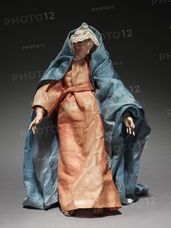 Figure from a Crèche: Virgin Mary, 1780-1830. Italy, Naples, late 18th-early 19th century. Painted wood and terracotta with various textiles; overall: 30.7 cm (12 1/16 in.).