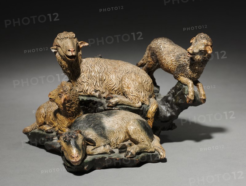 Figure from a Crèche: Group of Four Sheep, 1780-1830. Italy, Naples, late 18th-early 19th century. Painted terracotta; overall: 12.4 cm (4 7/8 in.).