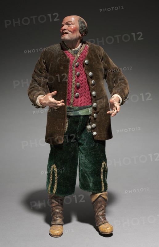 Figure from a Crèche: Standing Man, 1780-1830. Italy, Naples, late 18th-early 19th century. Painted wood and terracotta with various textiles; overall: 32.7 cm (12 7/8 in.).