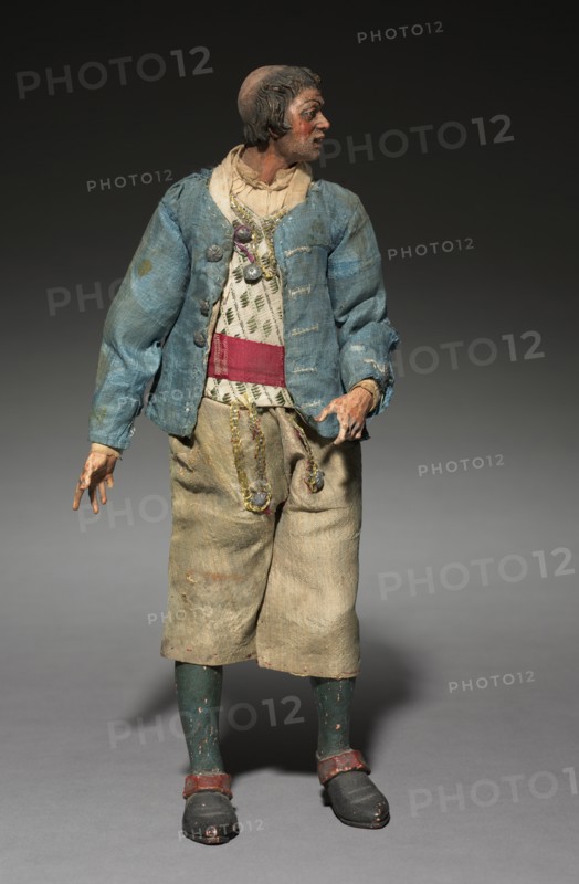 Figure from a Crèche: Standing Man, 1780-1830. Italy, Naples, late 18th-early 19th century. Painted wood and terracotta with various textiles; overall: 27.7 cm (10 7/8 in.).