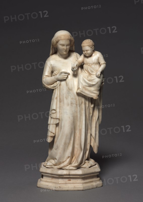 Madonna and Child, c. 1330-1340. Attributed to Andrea Pisano (Italian, c. 1295-1348/49). Marble with traces of gilding; base: 5 x 15.9 x 15.1 cm (1 15/16 x 6 1/4 x 5 15/16 in.); without base: 32.7 x 15 x 9.6 cm (12 7/8 x 5 7/8 x 3 3/4 in.).