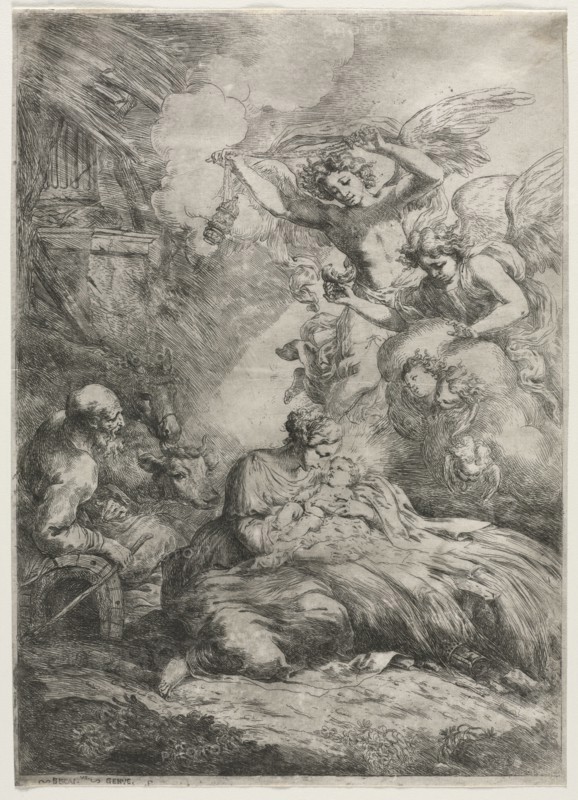 The Nativity. Bartolomeo Biscaino (Italian, 1632-1657). Etching