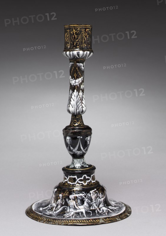 Candlesticks, c. 1565. Attributed to Jean II de Court (French, bef 1583). Painted enamel (grisaille) on copper; overall: 33.6 cm (13 1/4 in.).
