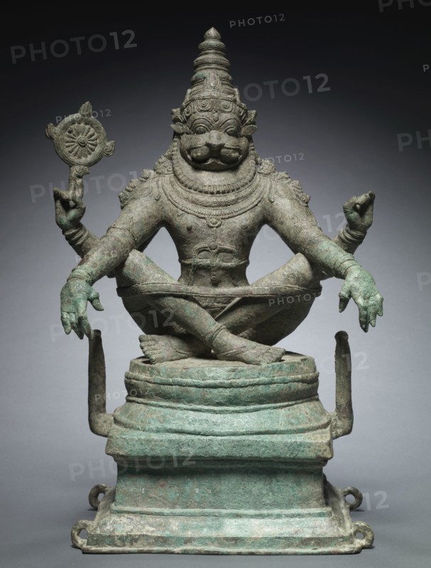 Yoga Narashimha, Vishnu in his Man-Lion Avatar, c. 1250. South India, late Chola Period (900-13th Century). Bronze; overall: 57 x 31 x 23 cm (22 7/16 x 12 3/16 x 9 1/16 in.); base: 18.8 x 32 x 22.5 cm (7 3/8 x 12 5/8 x 8 7/8 in.).
