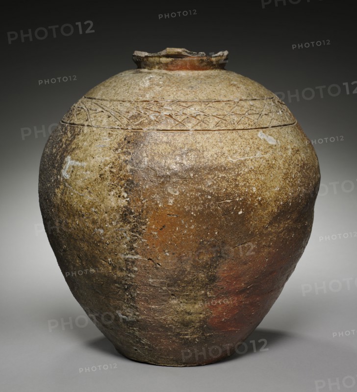Storage Jar, late 1300s-1400s. Japan, Muromachi period (1392-1573). Stoneware with natural ash glaze (Shigaraki ware); diameter: 45.7 x 39 cm (18 x 15 3/8 in.); overall: 42 cm (16 9/16 in.).