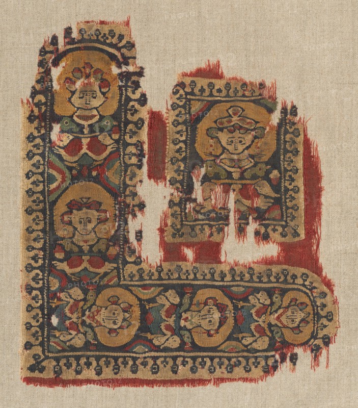 Ornament (Gammadion and Segmentum) from a Tunic, 500s. Egypt, Antinoë ?, Byzantine period, 6th century. Tabby ground, inwoven tapestry ornament; wool; overall: 28 x 23.6 cm (11 x 9 5/16 in.)