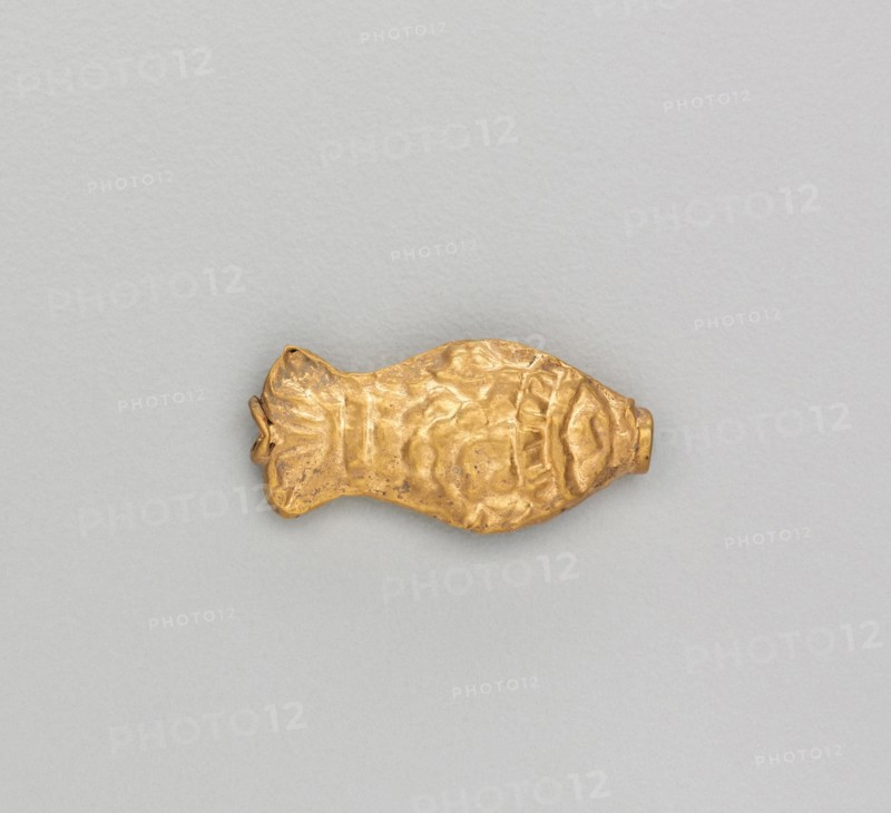Necklace Bead in the Form of a Fish, 185-72 BC. India, Sunga Period (185-72 BC). Gold repoussé with granulation;