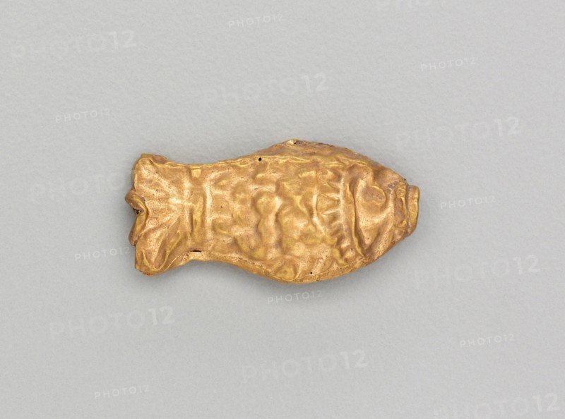 Necklace Bead in the Form of a Fish, 185-72 BC. India, Sunga Period (185-72 BC). Gold repoussé with granulation;
