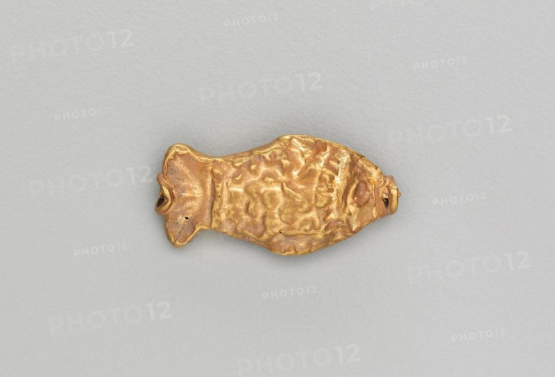 Necklace Bead in the Form of a Fish, 185-72 BC. India, Sunga Period (185-72 BC). Gold repoussé with granulation;