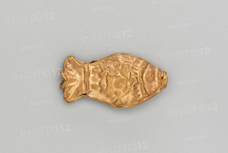 Necklace Bead in the Form of a Fish, 185-72 BC. India, Sunga Period (185-72 BC). Gold repoussé with granulation;