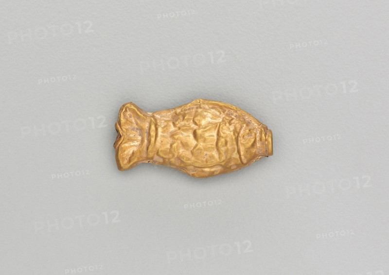 Necklace Bead in the Form of a Fish, 185-72 BC. India, Sunga Period (185-72 BC). Gold repoussé with granulation;