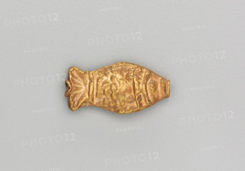 Necklace Bead in the Form of a Fish, 185-72 BC. India, Sunga Period (185-72 BC). Gold repoussé with granulation;