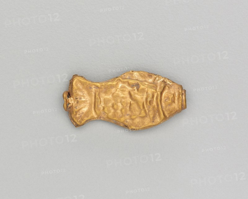 Necklace Bead in the Form of a Fish, 185-72 BC. India, Sunga Period (185-72 BC). Gold repoussé with granulation;