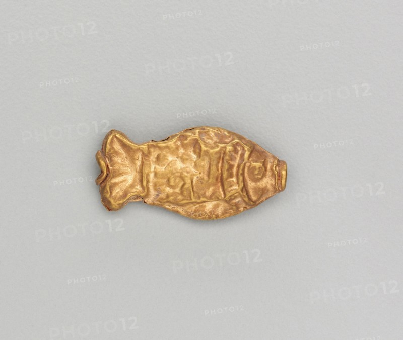 Necklace Bead in the Form of a Fish, 185-72 BC. India, Sunga Period (185-72 BC). Gold repoussé with granulation;