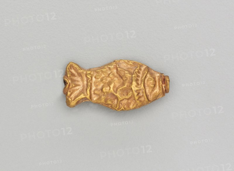 Necklace Bead in the Form of a Fish, 185-72 BC. India, Sunga Period (185-72 BC). Gold repoussé with granulation;