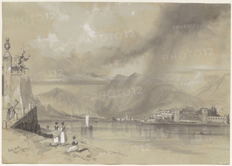 Isola Bella, Lago Maggiore, 1839. Edward Lear (British, 1812-1888). Graphite heightened with white ;