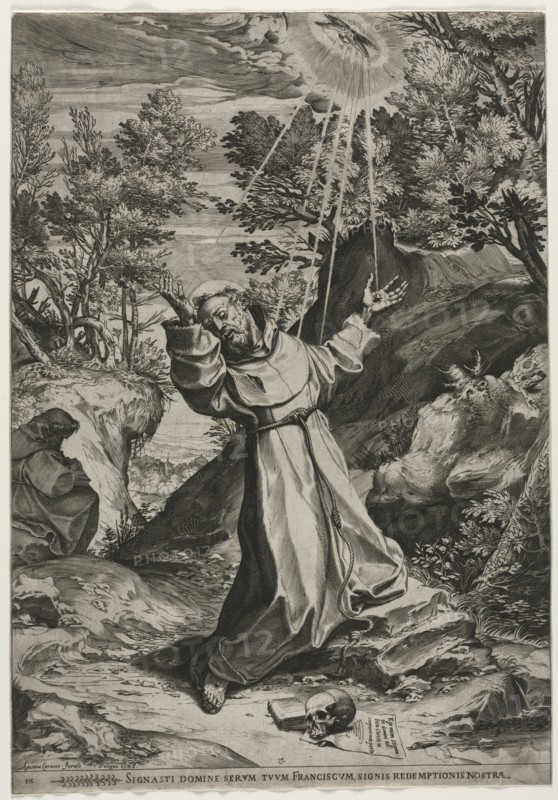 St. Francis Receiving the Stigmata, 1586. Agostino Carracci (Italian, 1557-1602). Engraving
