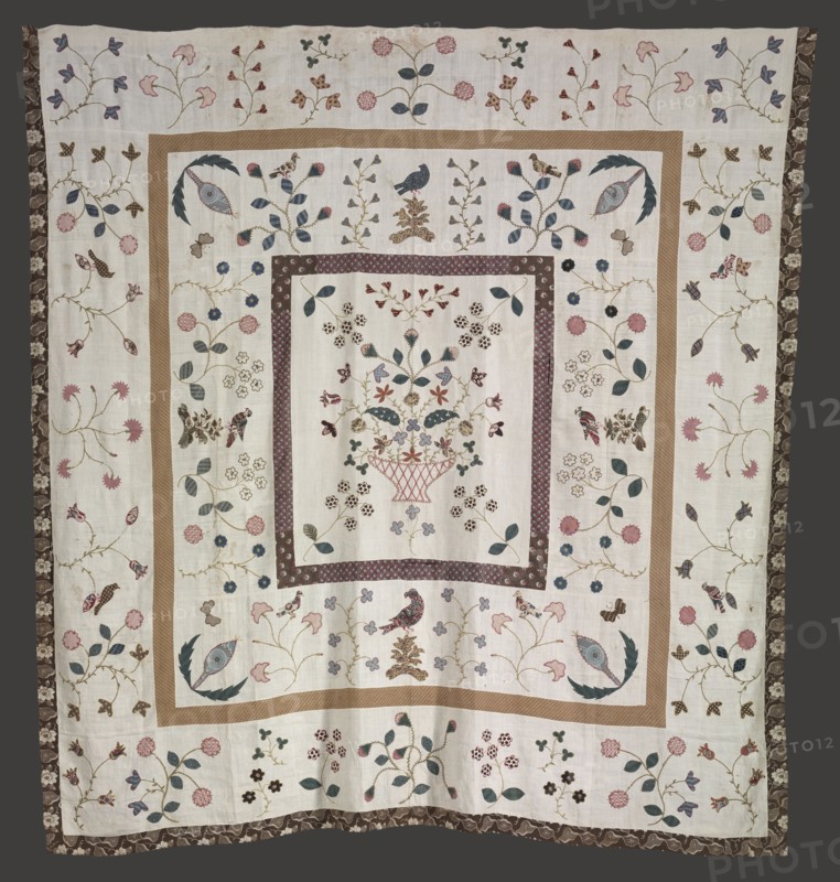 Bedspread, c. 1840. Belinda Ellen Orr. Embroidered linen; overall: 254 x 243.8 cm (100 x 96 in.).