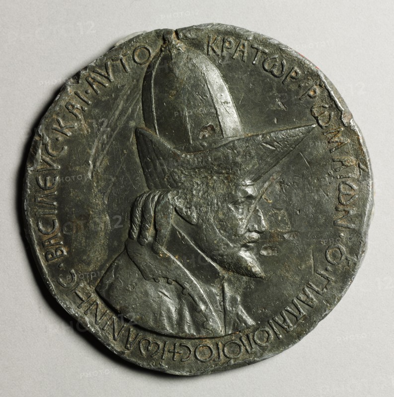 Portrait of John VIII Palaoelogus, Emperor of Constantinople, 1424-1428 (obverse) and (reverse), c. 1438-1439. Pisanello (Italian, Ferrara, c. 1395-1455). Lead; diameter: 10.4 cm (4 1/8 in.).