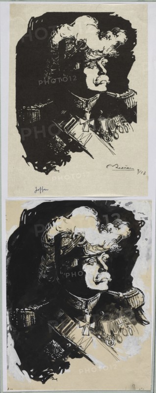Maréchal Joffre, 1914. Auguste Louis Lepère (French, 1849-1918). Brush and black ink, black crayon, heightened with white gouache