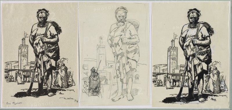 Au Maroc, 1914. Auguste Louis Lepère (French, 1849-1918). Brush and black ink over pencil with white highlights;