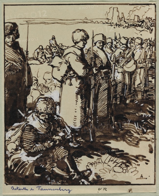 Bataille de Tannenberg, 1914. Auguste Louis Lepère (French, 1849-1918). Brush and brown ink heightened with white