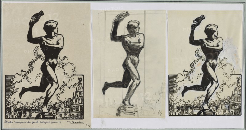 Brado, Vainqueur du géants Antigoras, 1914. Auguste Louis Lepère (French, 1849-1918). Brush and black ink heightened with white;