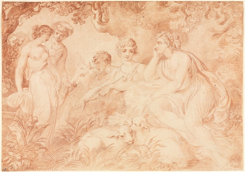 Shepherds and Shepherdesses, 1789. Conrad Martin Metz (German, 1749-1827). Red chalk over black chalk; sheet: 21 x 29.7 cm (8 1/4 x 11 11/16 in.).