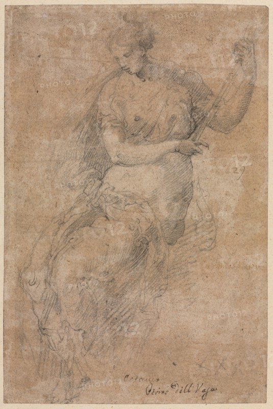 Allegorical Figure (recto and verso) , 16th century. Niccolo dell' Abbate (Italian, c. 1512-1571). Black chalk; sheet: 28.8 x 19 cm (11 5/16 x 7 1/2 in.); secondary support: 43.3 x 28.8 cm (17 1/16 x 11 5/16 in.).