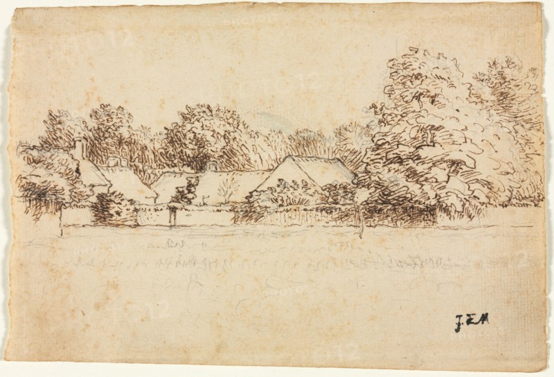 Cottages, 1870-1871. Jean-François Millet (French, 1814-1875). Pen and brown ink and graphite; sheet: 11.8 x 17.3 cm (4 5/8 x 6 13/16 in.).