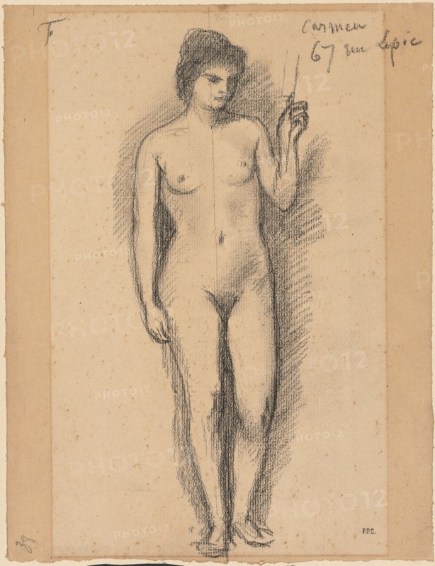 Carmen, last half 1800s. Pierre Puvis de Chavannes (French, 1824-1898). Black crayon; sheet: 31.4 x 24.1 cm (12 3/8 x 9 1/2 in.); secondary support: 33.4 x 24.9 cm (13 1/8 x 9 13/16 in.).