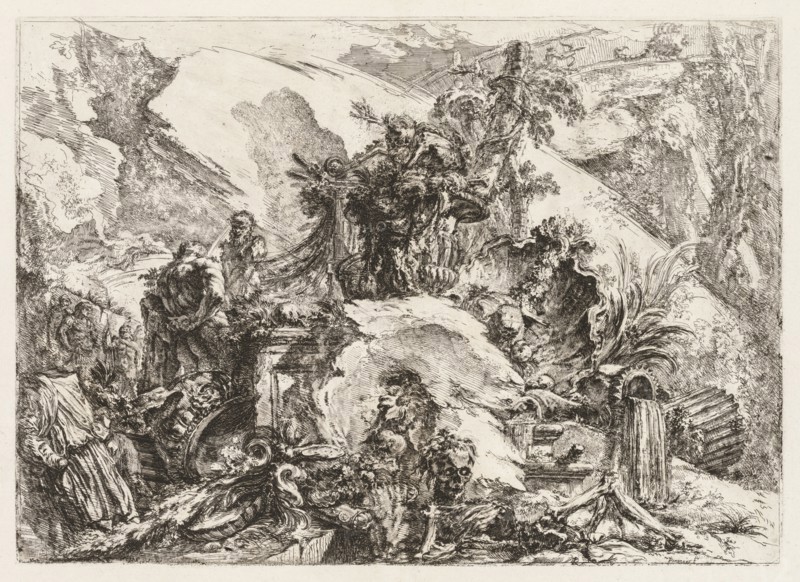 Groteschi:  Ruins with Death's Head and Skeleton. Giovanni Battista Piranesi (Italian, 1720-1778). Etching