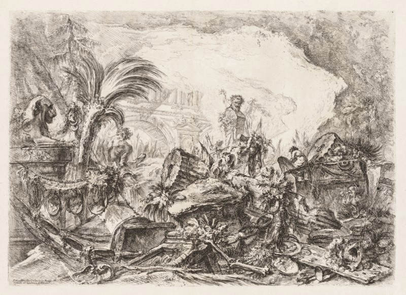 Groteschi:  Ruins with a Statue of a Faun and a Fallen Column, ca. 1745-50. Giovanni Battista Piranesi (Italian, 1720-1778). Etching