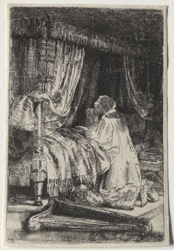 David in Prayer, 1652. Rembrandt van Rijn (Dutch, 1606-1669). Etching with drypoint; sheet: 14.6 x 9.9 cm (5 3/4 x 3 7/8 in.); platemark: 14.2 x 9.5 cm (5 9/16 x 3 3/4 in.).