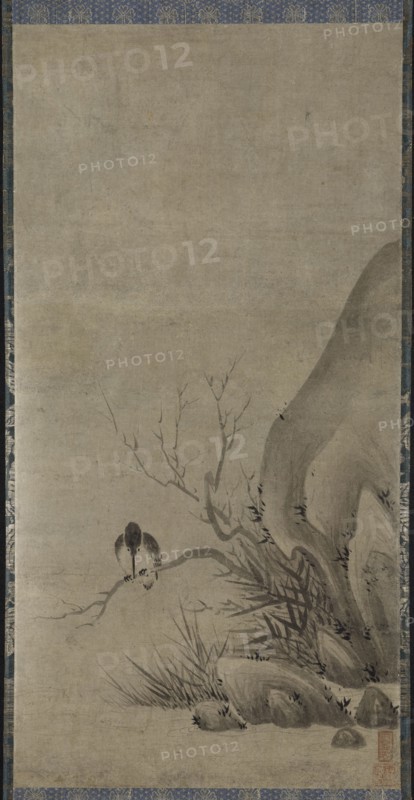 Kingfisher Perched above a Stream, late 1400s. Kenko Shokei (Japanese, active 1478-1506). Hanging scroll; ink on paper; painting only: 74.5 x 38 cm (29 5/16 x 14 15/16 in.); including mounting: 152.5 x 40.7 cm (60 1/16 x 16 in.).