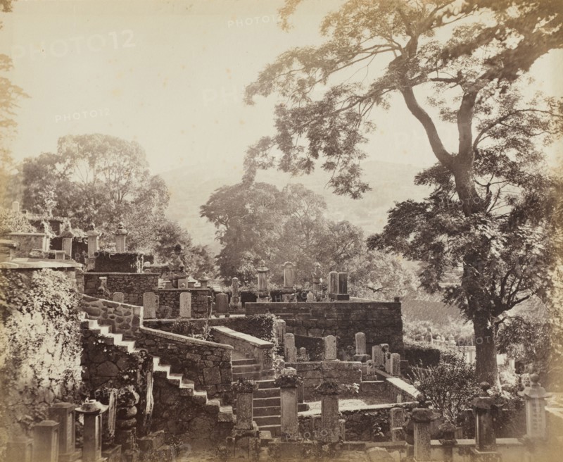 Japanese Temple Graveyard, Shuntoji, Nagasaki, c. 1867. Felice A. Beato (British, 1830-1906). Albumen print; image: 24 x 29.3 cm (9 7/16 x 11 9/16 in.); matted: 35.6 x 45.7 cm (14 x 18 in.).