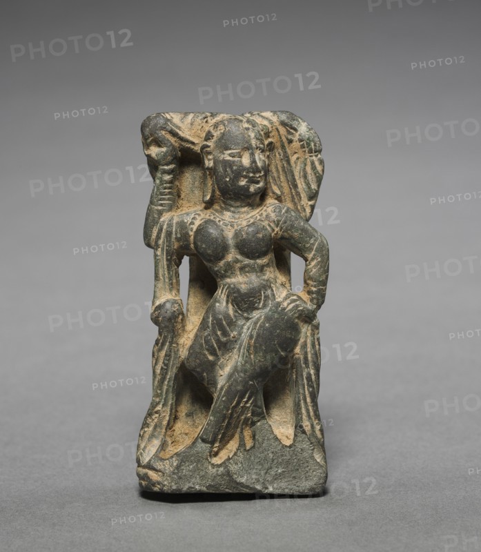 Shalabhanjika (Woman and Tree), 300s-400s. Northern India, Kashmir. Gray steatite; overall: 8 cm (3 1/8 in.).